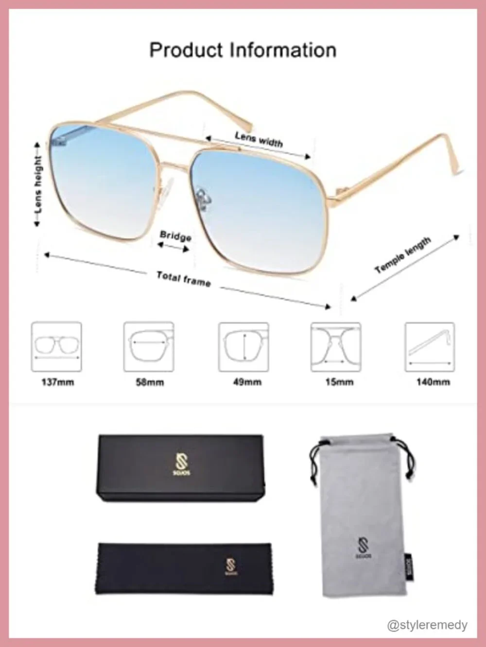 Trendy Square Aviator Sunglasses Metal Frame UV400 Protection
